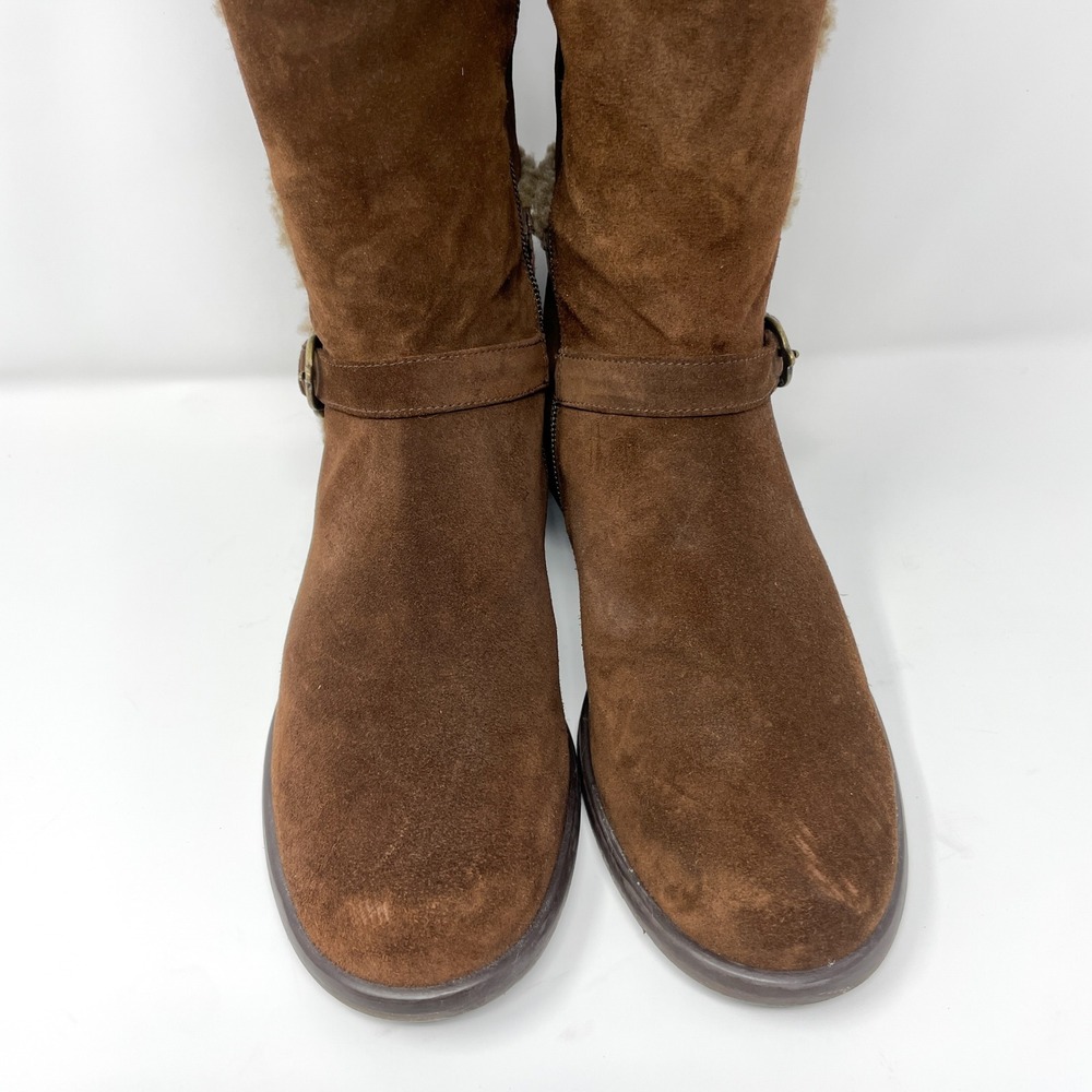 Stuart Weitzman Womens 7.5 Brown Suede Faux Fur Trim Tall Boots Boho Cozy Winter - Picture 3 of 9